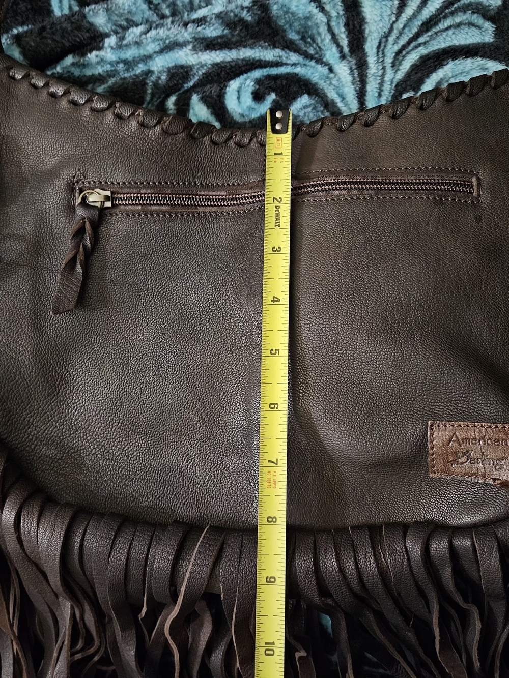 American Darling Aqua Hair On Hide and Brown Fringe Shoulder Bag - Picture 6 of 8